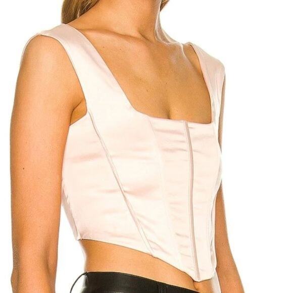 Revolve - More To Come Melany Satin Corset Crop Top in Blush Pink - Picture 8 of 9